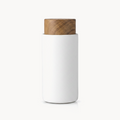 Downtown Insulated Coffee Mug with Wooden Lid, 260ml Stainless Steel Travel Cup, Leak-Resistant Thermal Mug for Hot and Cold Drinks Office Travel and Daily Use (White)