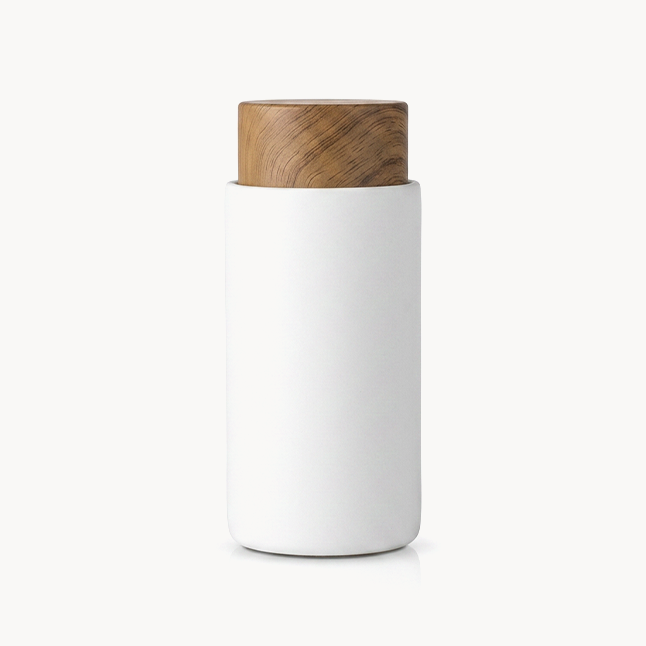 Downtown Insulated Coffee Mug with Wooden Lid, 260ml Stainless Steel Travel Cup, Leak-Resistant Thermal Mug for Hot and Cold Drinks Office Travel and Daily Use (White)