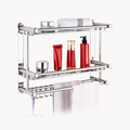 Downtown Stainless Steel Bathroom Shelf Rack Wall Mounted Organizer with Towel Bar and Hooks