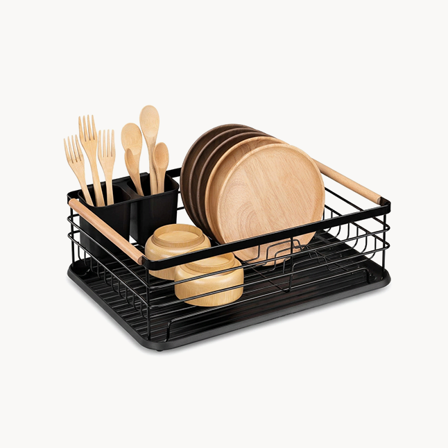 Downtown Dish Drying Rack with Drain Tray and Utensil Holder Kitchen Countertop Organizer Metal Dish Drainer Set