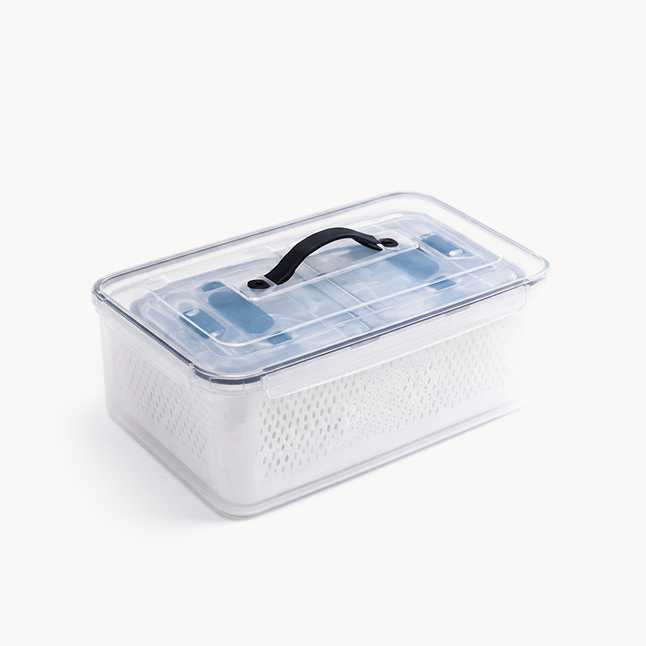 Downtown 7 PCS Food Storage Containers Set with Drain Basket Stackable Fridge Organizer Boxes Nesting Design