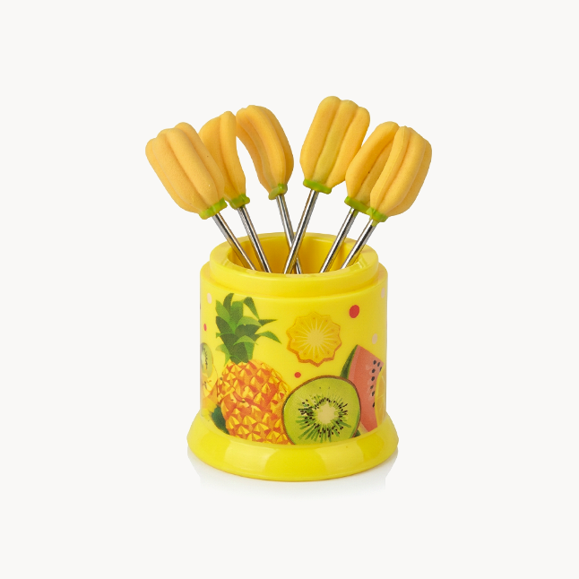 Downtown Stainless Steel Fruit Fork Set with Holder – Decorative Mini Dessert Picks for Fruit Snacks Appetizers