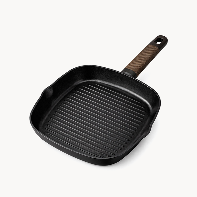 Downtown 28cm Nonstick Grill Pan with Ridged Surface – Square Frying Pan for Steak Chicken and Vegetables