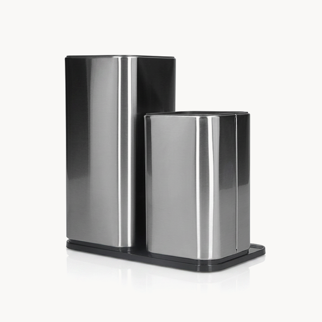 Downtown Stainless Steel Knife Block Set with Dual Holder – Modern Kitchen Knife Storage Stand Organizer