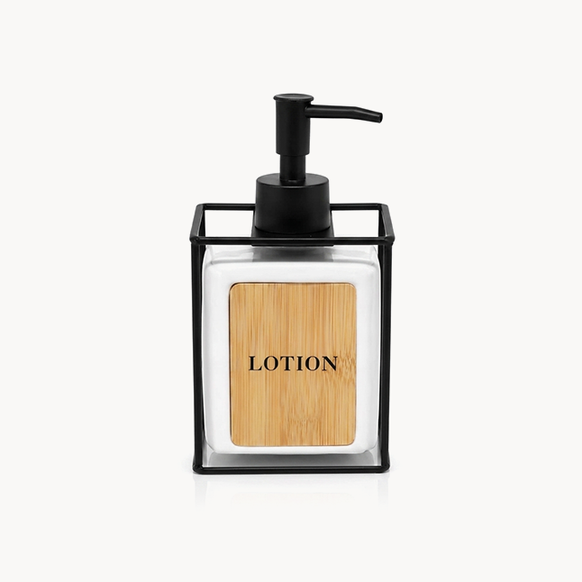 Downtown Soap Dispenser Pump Bottle Bathroom Kitchen Lotion Dispenser Modern Square Design with Holder Frame