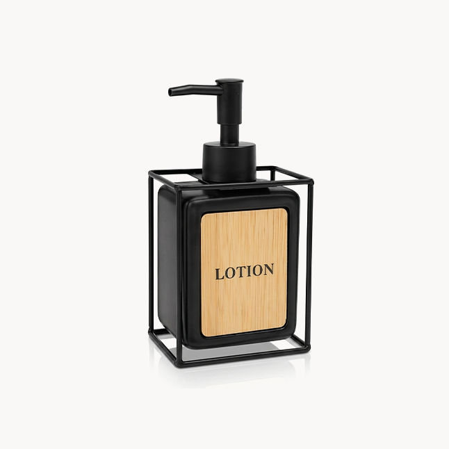 Downtown Soap Dispenser Pump Bottle Bathroom Kitchen Lotion Dispenser Modern Square Design with Holder Frame