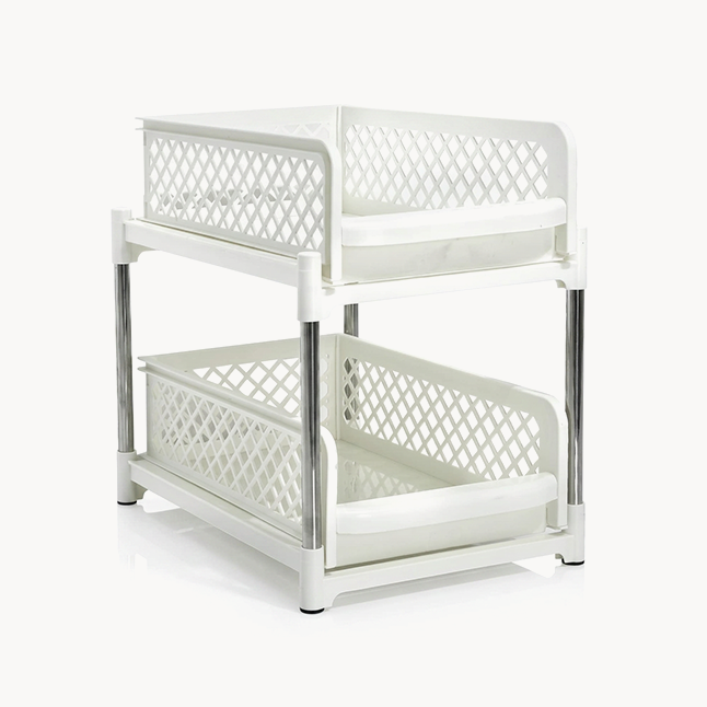 Downtown 2 Tier Sliding Basket Organizer Under Sink Storage Rack Pull Out Kitchen Bathroom Shelf