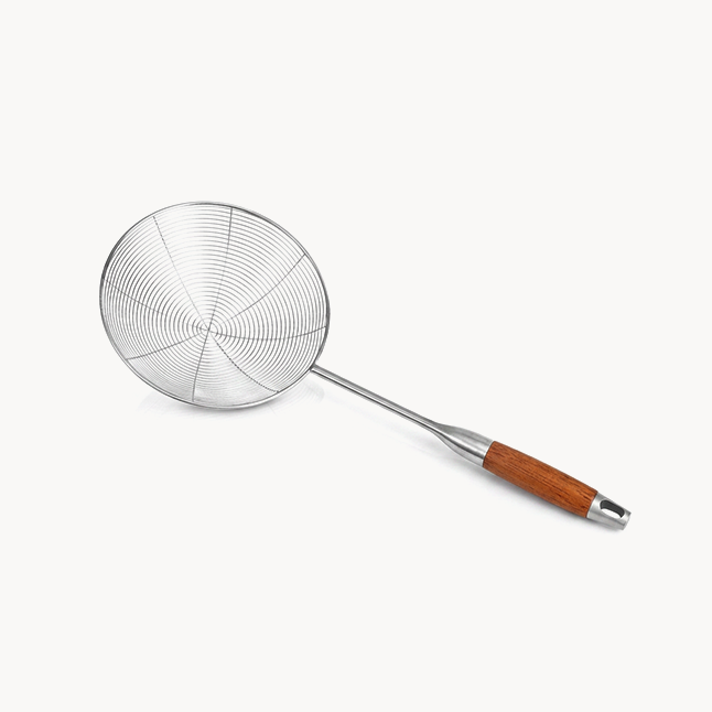 Downtown Stainless Steel Skimmer Strainer Set (2 PCS) Fine Mesh Spider Strainer with Wooden Handle for Frying Noodles Dumplings Oil Drain