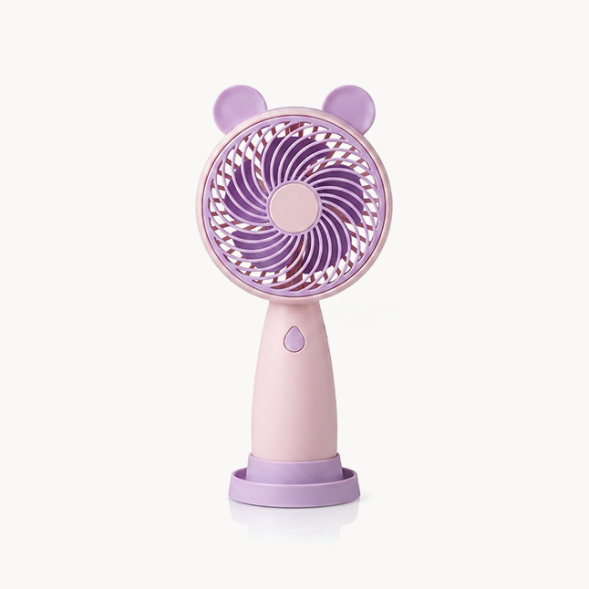 Downtown Portable Mini Fan with Mouse Ears and Stand Base, 3-Speed USB Rechargeable Pink Cooling Fan, Lightweight Handheld or Desktop Personal Fan for Outdoor Travel and Home Use