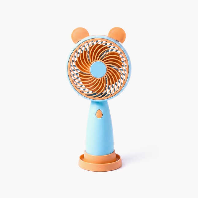 Downtown Portable Mini USB Rechargeable Fan, Bear Design Cooling Fan in Blue and Pink for Home and Office, Handheld Personal Fan with Small Animal Ears for Quiet Desktop Cooling