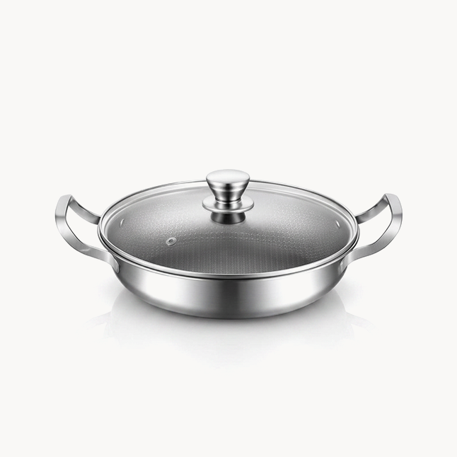 DOWNTOWN 30 cm Stainless Steel Soup Pot with Glass Lid – Large Cooking Pan with Handles, Durable Kitchen Cookware for Daily Cooking