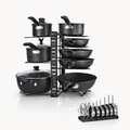 Downtown Adjustable Pot and Pan Organizer Rack Multi Tier Kitchen Cookware Holder for Cabinets Countertops or Upright Storage