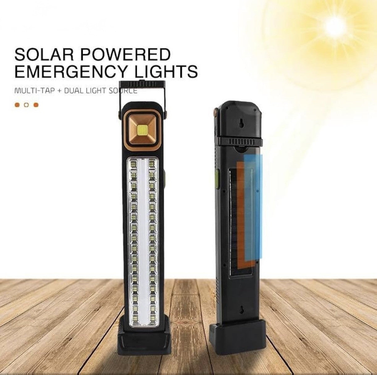 Downtown Solar Powered Emergency LED Work Light – Rechargeable Portable COB Lamp with Dual Light Source Hanging Hook for Camping Garage Power Outage
