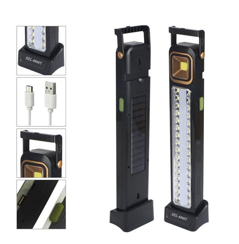 Downtown Solar Powered Emergency LED Work Light – Rechargeable Portable COB Lamp with Dual Light Source Hanging Hook for Camping Garage Power Outage