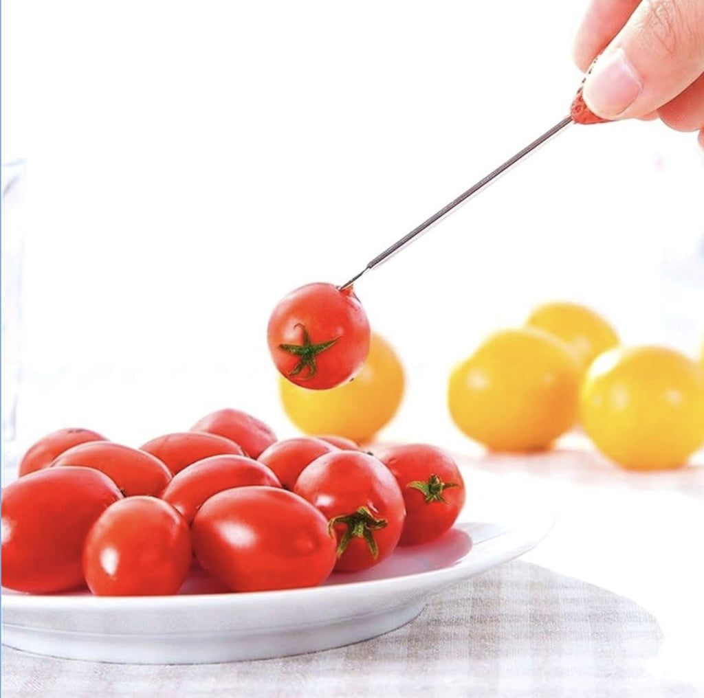 Downtown Stainless Steel Fruit Fork Set with Holder – Decorative Mini Dessert Picks for Fruit Snacks Appetizers