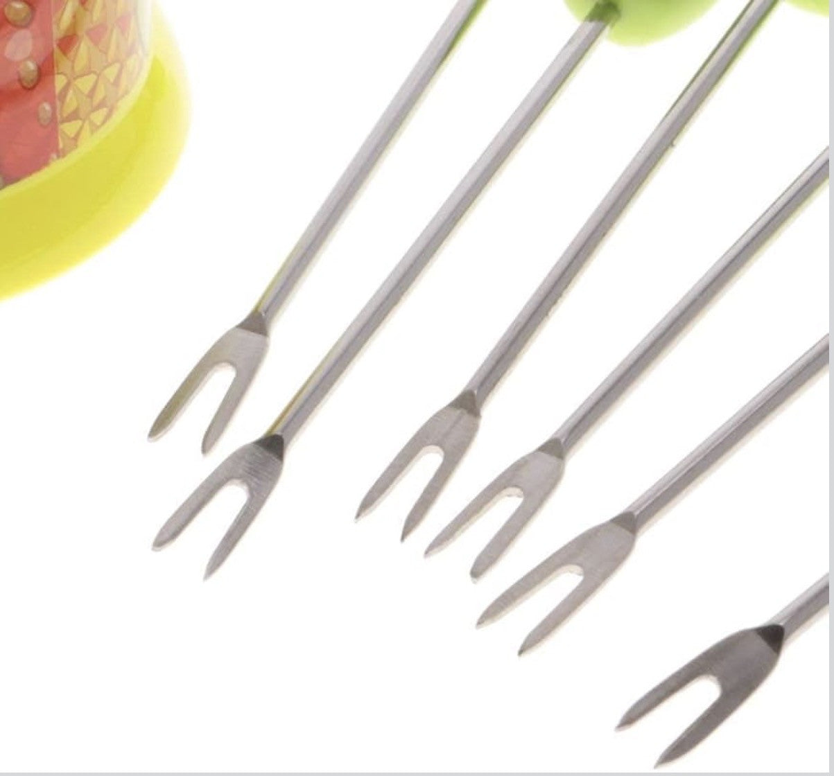 Downtown Stainless Steel Fruit Fork Set with Holder – Decorative Mini Dessert Picks for Fruit Snacks Appetizers