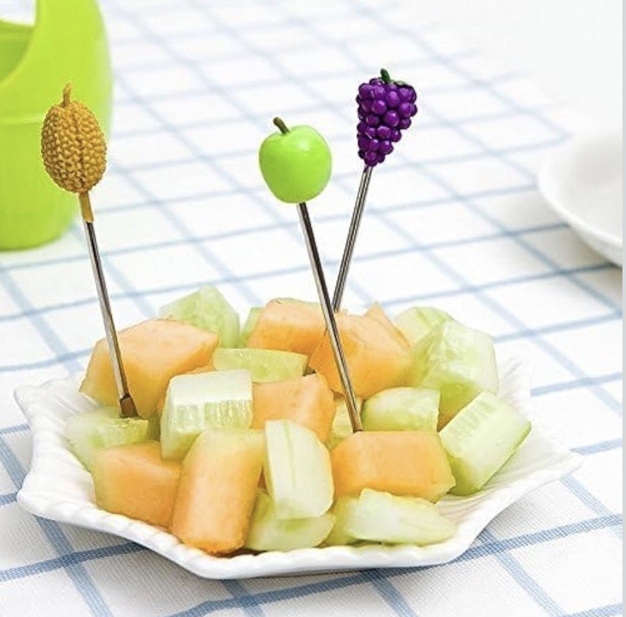 Downtown Stainless Steel Fruit Fork Set with Holder – Decorative Mini Dessert Picks for Fruit Snacks Appetizers