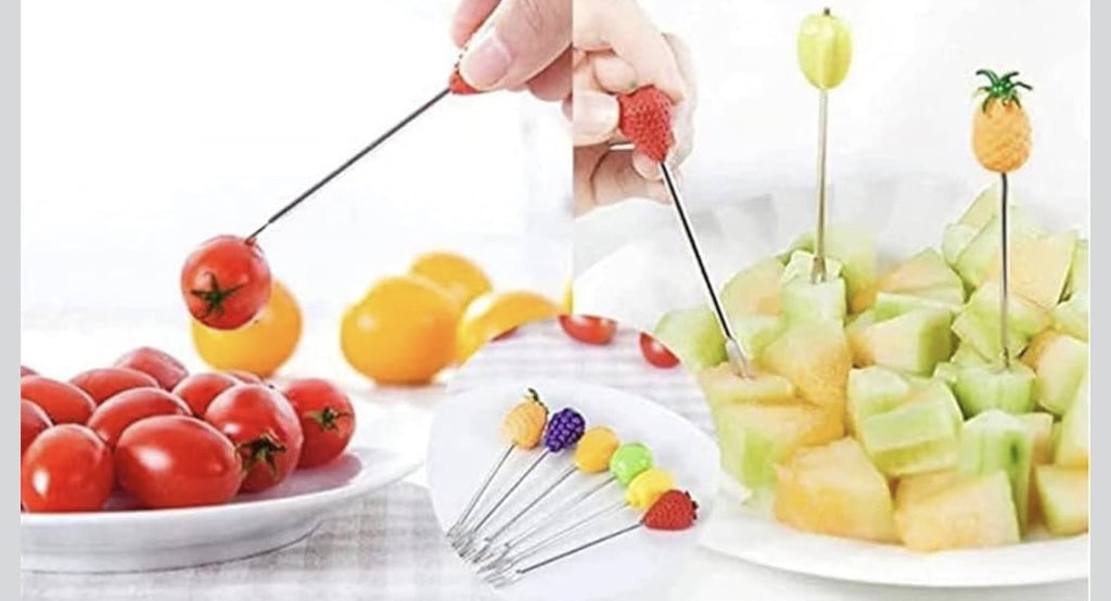 Downtown Stainless Steel Fruit Fork Set with Holder – Decorative Mini Dessert Picks for Fruit Snacks Appetizers