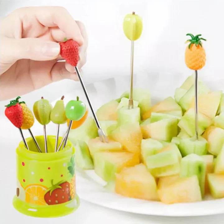 Downtown Stainless Steel Fruit Fork Set with Holder – Decorative Mini Dessert Picks for Fruit Snacks Appetizers