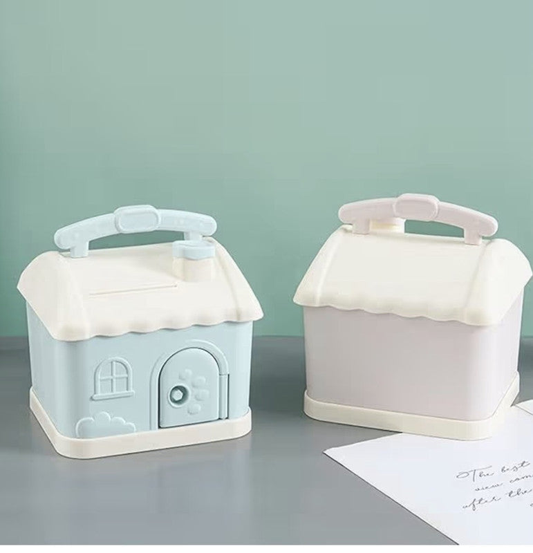 Downtown Kids House Piggy Bank with Lock and Key – Cute Money Saving Box for Coins and Cash Portable Storage Box