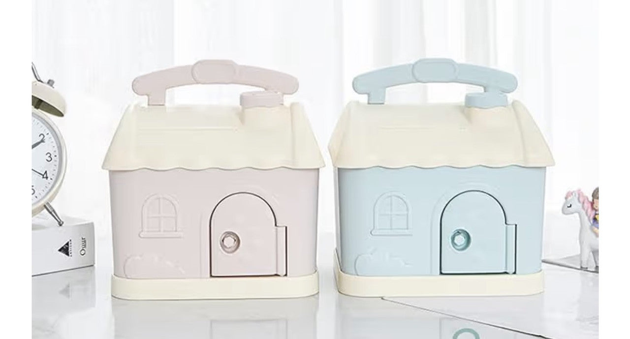 Downtown Kids House Piggy Bank with Lock and Key – Cute Money Saving Box for Coins and Cash Portable Storage Box