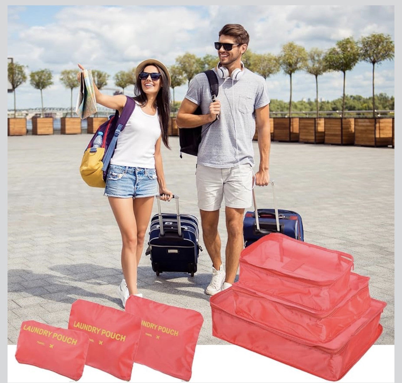 Downtown Travel Packing Cubes Set Laundry Organizer Bags Breathable Mesh Storage Pouches