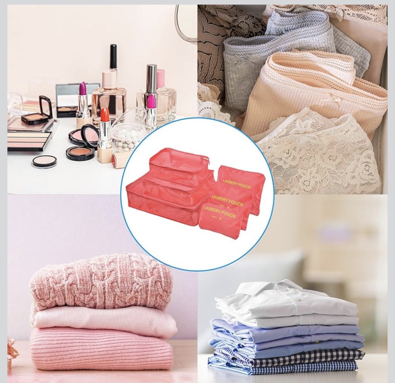 Downtown Travel Packing Cubes Set Laundry Organizer Bags Breathable Mesh Storage Pouches