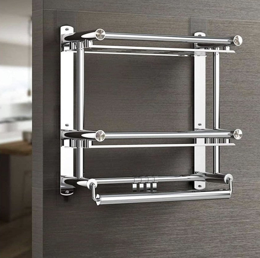 Downtown Stainless Steel Bathroom Shelf Rack Wall Mounted Organizer with Towel Bar and Hooks