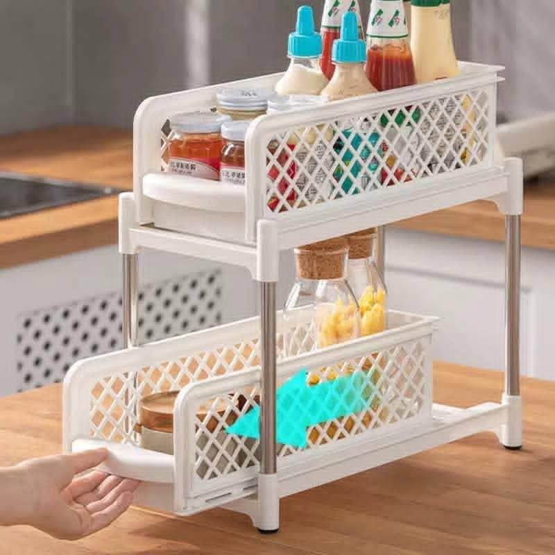 Downtown 2 Tier Sliding Basket Organizer Under Sink Storage Rack Pull Out Kitchen Bathroom Shelf