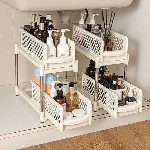 Downtown 2 Tier Sliding Basket Organizer Under Sink Storage Rack Pull Out Kitchen Bathroom Shelf