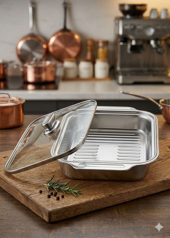 Downtown Stainless Steel Roasting Pan with Lid Large Oven Baking Tray with Rack