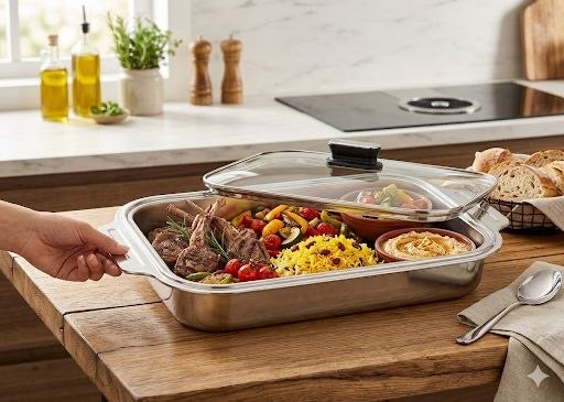 Downtown Stainless Steel Roasting Pan with Lid Large Oven Baking Tray with Rack