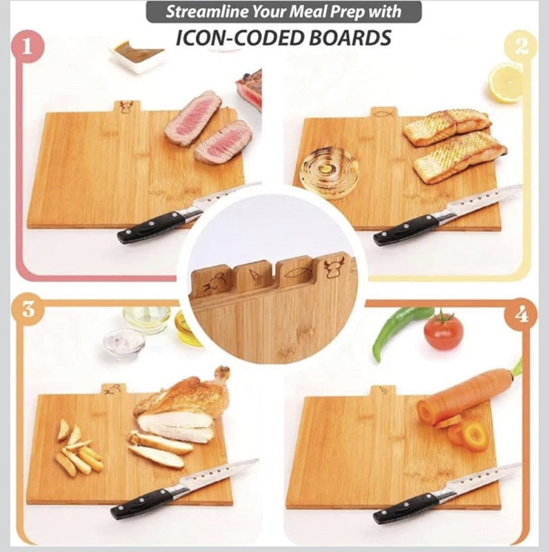 Downtown Bamboo Cutting Board Set with Stand (4 PCS) Kitchen Chopping Boards Set for Meat Vegetables Bread with Holder Storage Rack