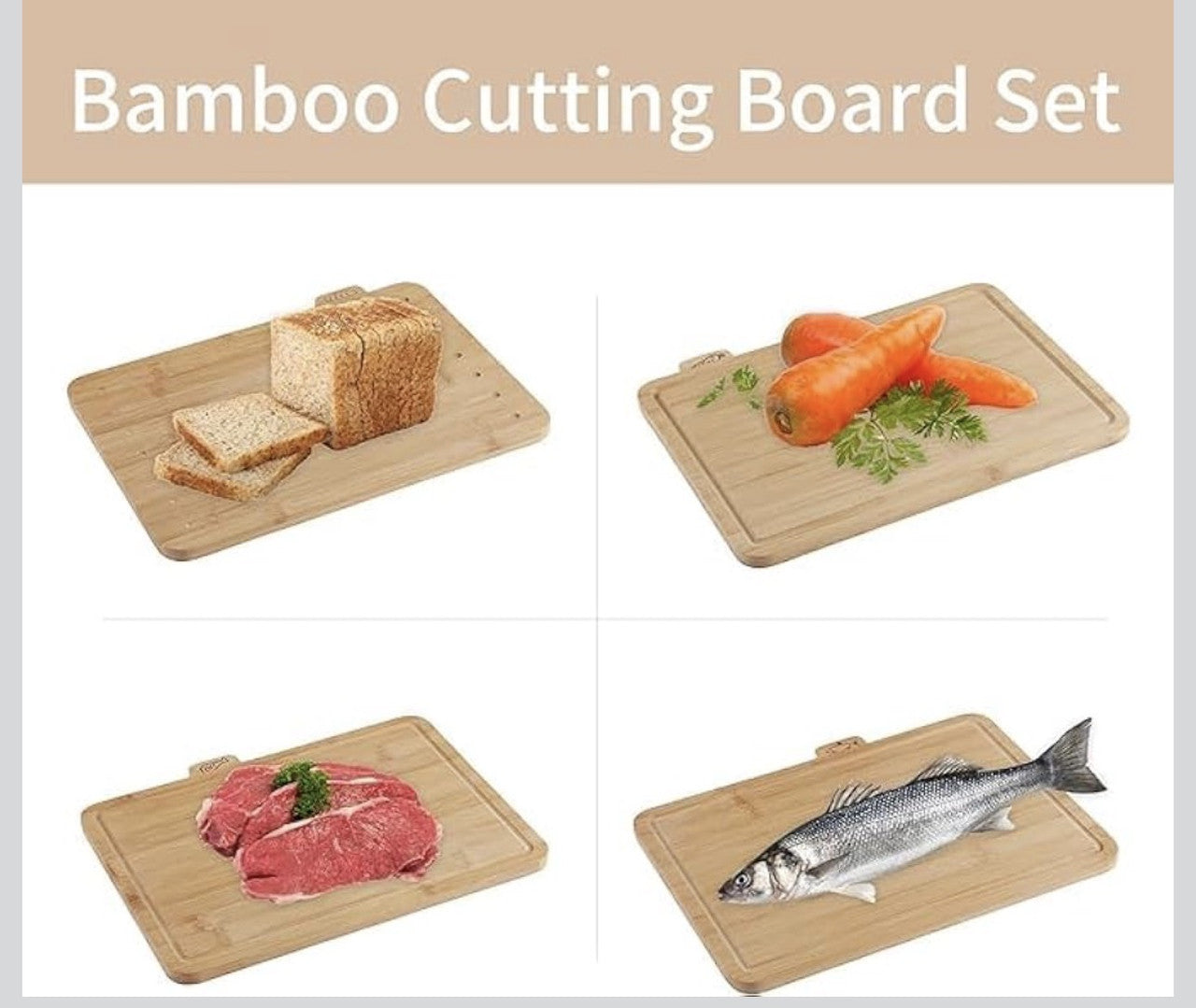 Downtown Bamboo Cutting Board Set with Stand (4 PCS) Kitchen Chopping Boards Set for Meat Vegetables Bread with Holder Storage Rack