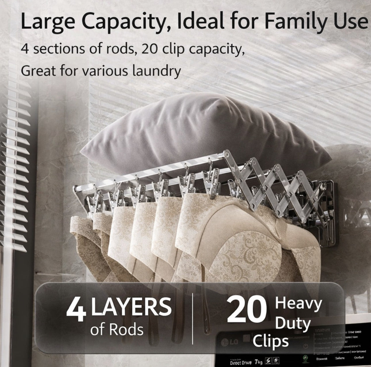 Downtown Foldable Wall Mounted Drying Rack 4 Layer Collapsible Laundry Rack Space Saving Clothes Towel Hanger