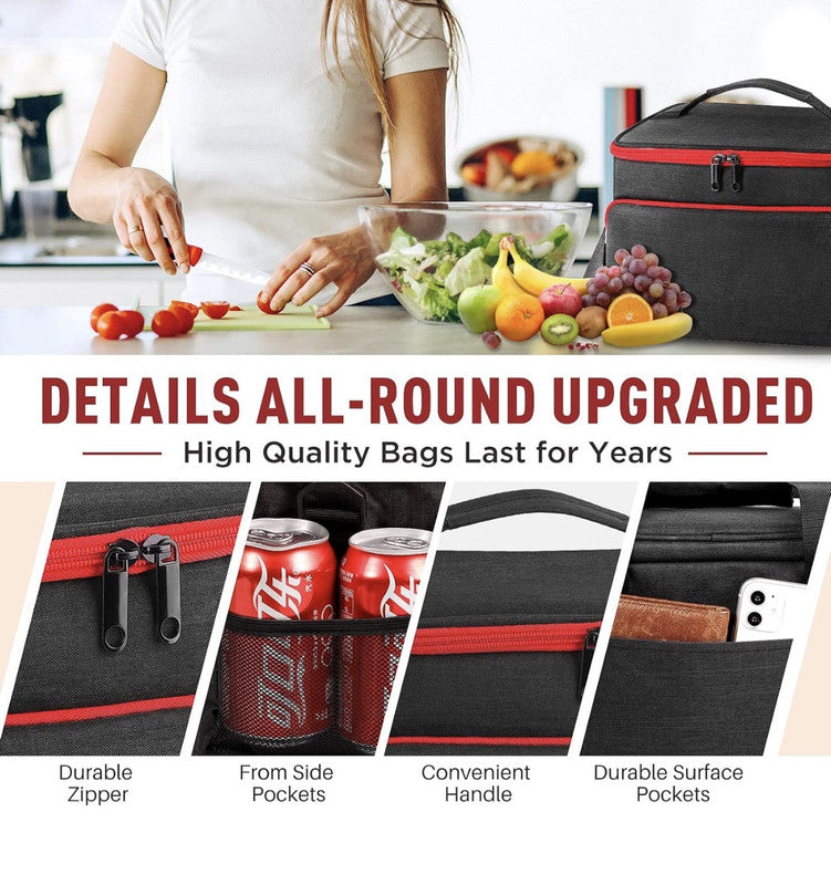 Downtown Insulated Lunch Bag Large Capacity Cooler Bag Thermal Food Storage Tote with Shoulder Strap for Work Travel Picnic