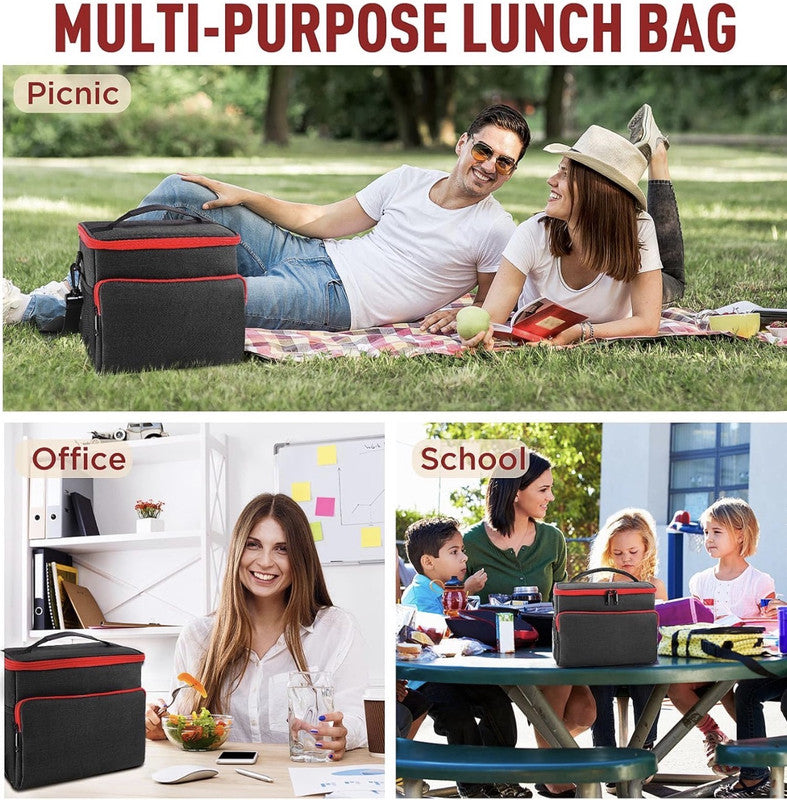 Downtown Insulated Lunch Bag Large Capacity Cooler Bag Thermal Food Storage Tote with Shoulder Strap for Work Travel Picnic