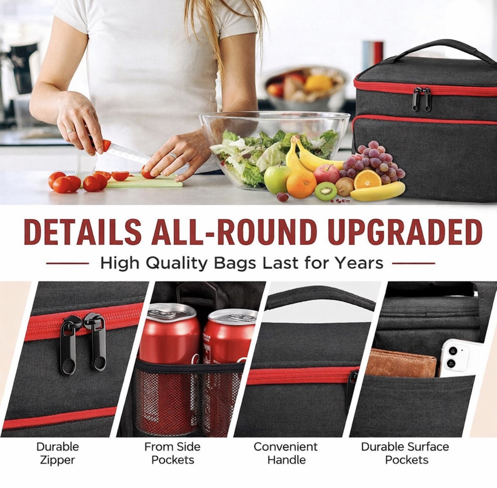 Downtown Insulated Lunch Bag Large Capacity Cooler Bag Thermal Food Storage Tote with Shoulder Strap for Work Travel Picnic