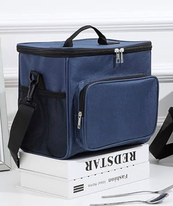 Downtown Insulated Lunch Bag Large Capacity Cooler Bag Thermal Food Storage Tote with Shoulder Strap for Work Travel Picnic (Blue)