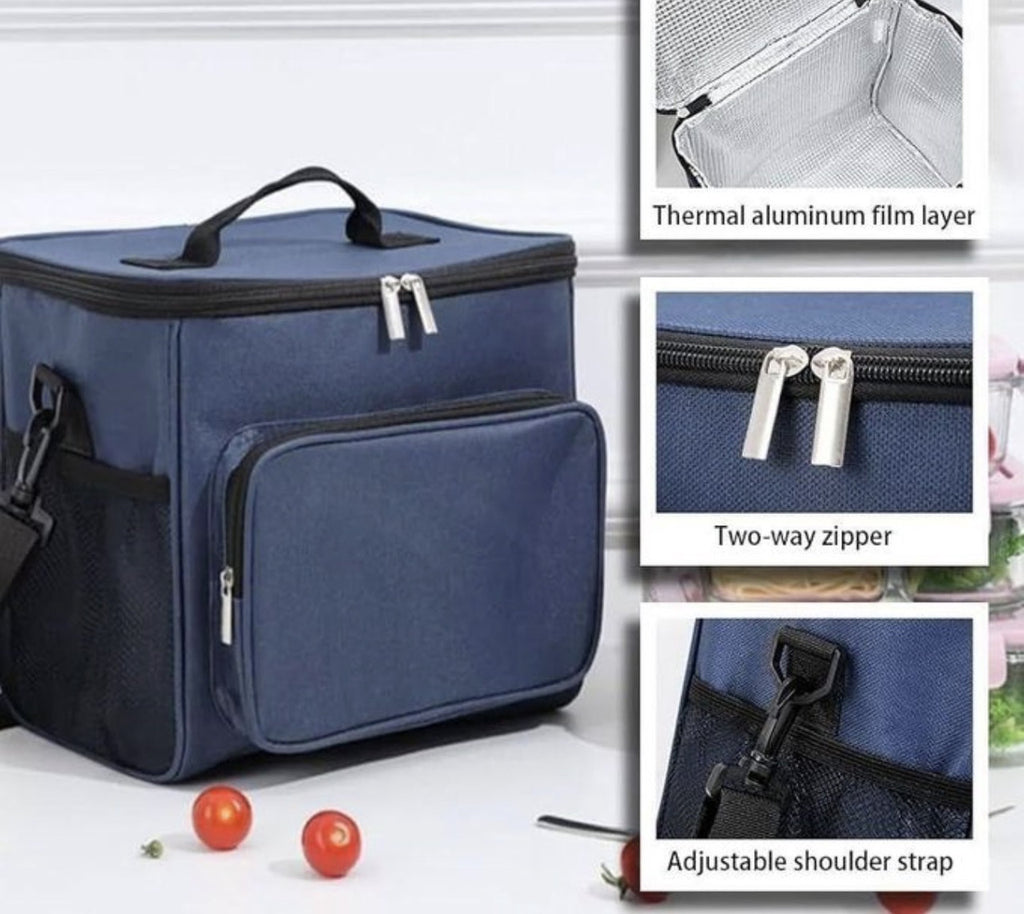 Downtown Insulated Lunch Bag Large Capacity Cooler Bag Thermal Food Storage Tote with Shoulder Strap for Work Travel Picnic (Blue)