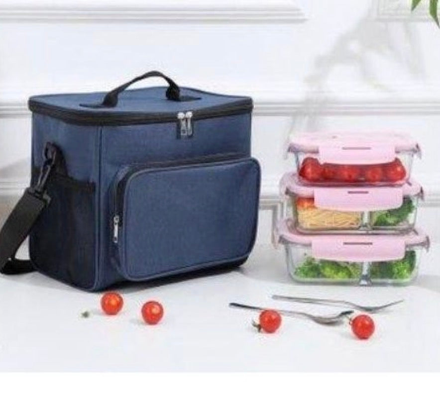 Downtown Insulated Lunch Bag Large Capacity Cooler Bag Thermal Food Storage Tote with Shoulder Strap for Work Travel Picnic (Blue)
