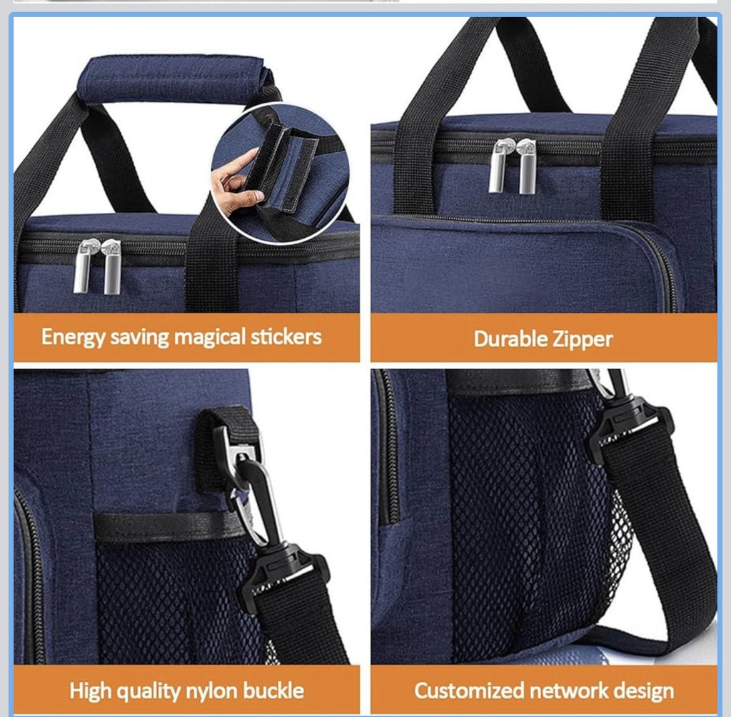 Downtown Insulated Lunch Bag Large Capacity Cooler Bag Thermal Food Storage Tote with Shoulder Strap for Work Travel Picnic (Blue)