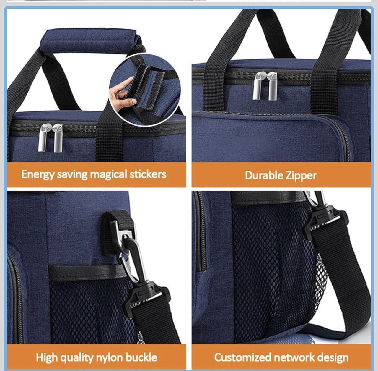 Downtown Insulated Lunch Bag Large Capacity Cooler Bag Thermal Food Storage Tote with Shoulder Strap for Work Travel Picnic (Blue)