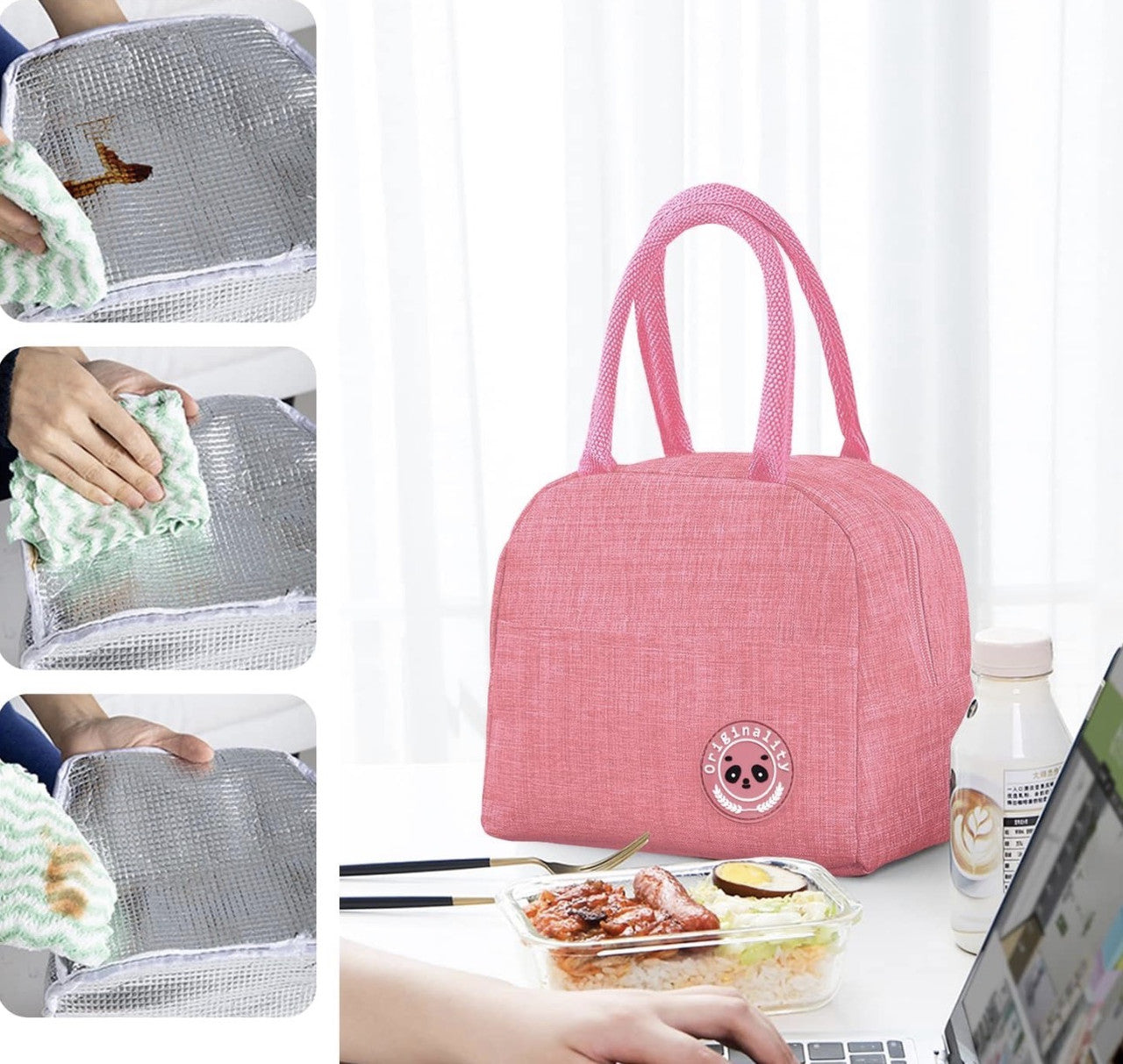 Downtown Insulated Lunch Bag Large Capacity Cooler Bag Thermal Food Storage Tote with Handle for Work Travel Picnic (Pink)