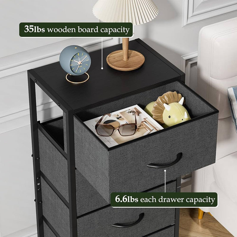 Downtown 4 Drawer Fabric Storage Organizer Tower with Steel Frame Vertical Dresser for Bedroom Living Room Closet Space Saving Cabinet