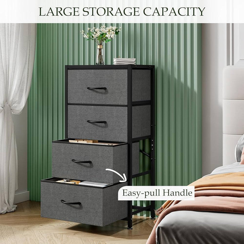 Downtown 4 Drawer Fabric Storage Organizer Tower with Steel Frame Vertical Dresser for Bedroom Living Room Closet Space Saving Cabinet