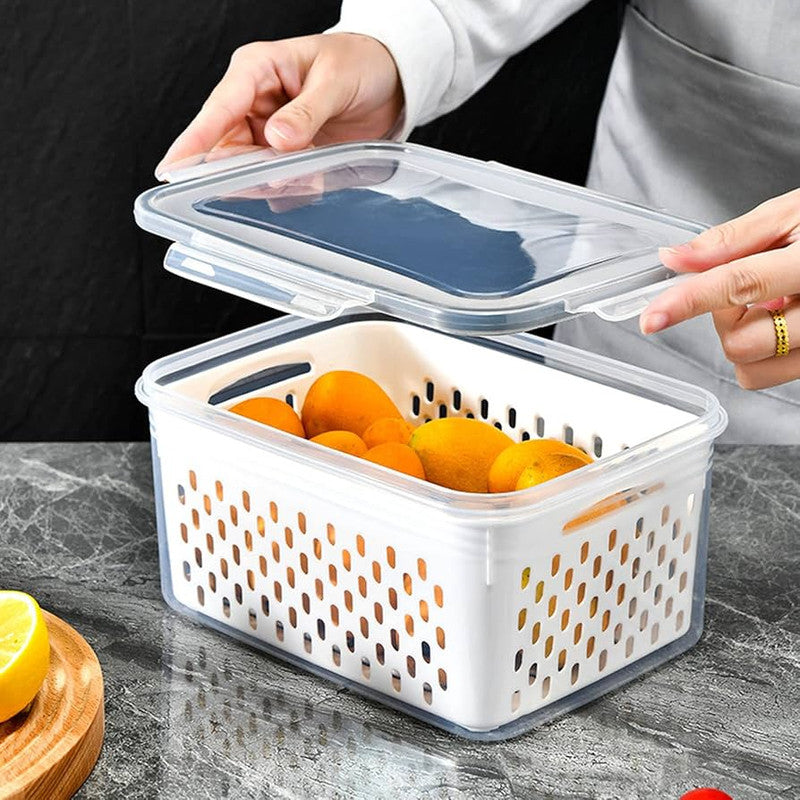 Downtown 7 PCS Food Storage Containers Set with Drain Basket Stackable Fridge Organizer Boxes Nesting Design