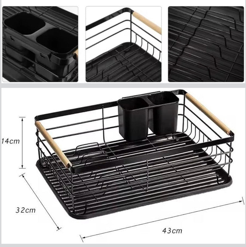 Downtown Dish Drying Rack with Drain Tray and Utensil Holder Kitchen Countertop Organizer Metal Dish Drainer Set