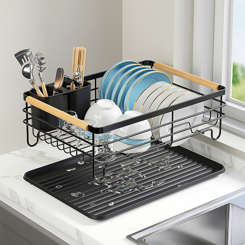 Downtown Dish Drying Rack with Drain Tray and Utensil Holder Kitchen Countertop Organizer Metal Dish Drainer Set