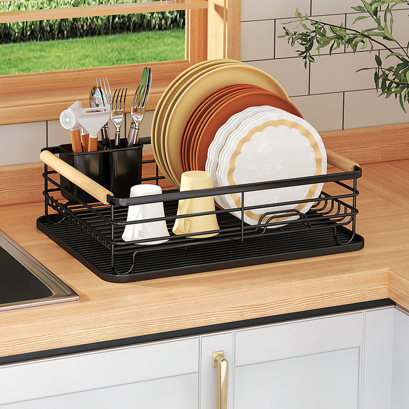 Downtown Dish Drying Rack with Drain Tray and Utensil Holder Kitchen Countertop Organizer Metal Dish Drainer Set